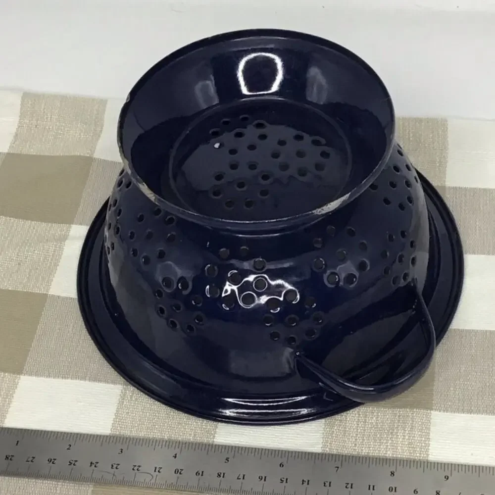 Navy enamel metal strainer